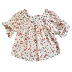 Sienna Sky Square Neck Ruffle Sleeve Floral Print Sheer Top Size L